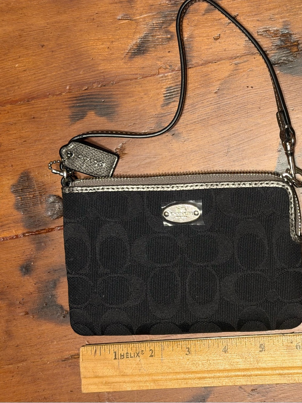 Coach Black Signature Wristlet with Silver Accents